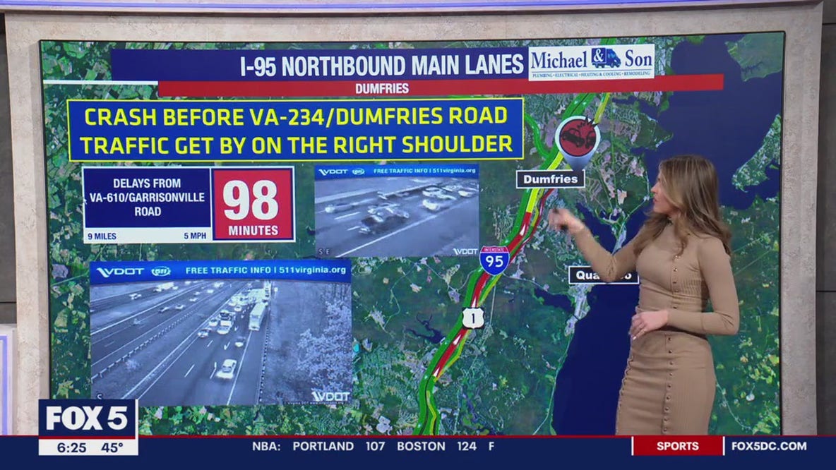 1 killed in early morning crash on I-95 in Virginia